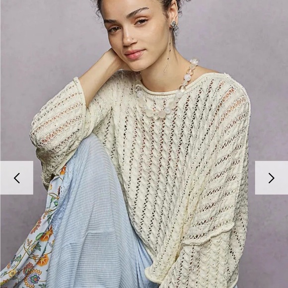 POL SKYLINE shimmer cableknit cropped sweater in ivory womens medium NEW - Picture 2 of 7